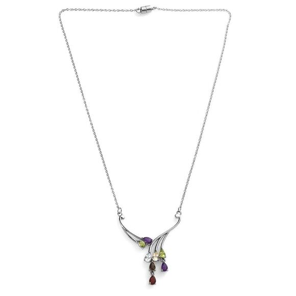 Multi Gemstone Necklace 18” in Stainless Steel 3.35 ctw - Picture 7 of 9